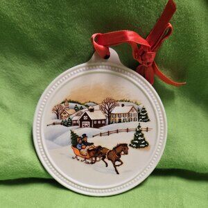 Avon 1985 Porcelain Christmas Ornament Sleigh Ride Winter Scene